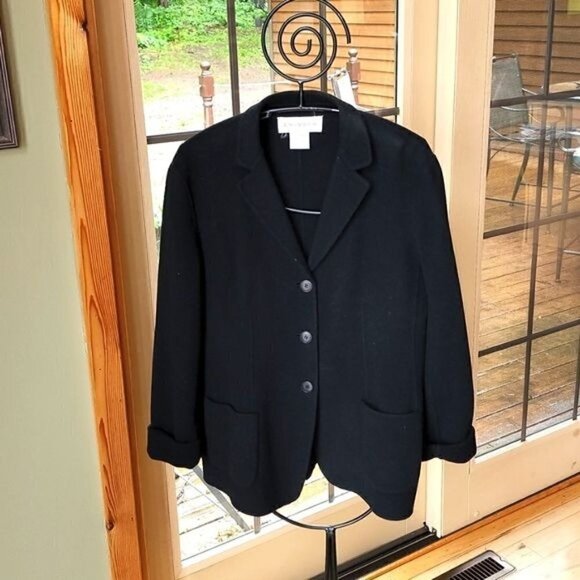 Jones New York Black Wool Buttoned Down Collared Pocketed Sz. L Blazer Jacket - Picture 1 of 7